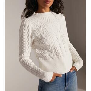 Favorite Daughter Cable Knit Crewneck Sweater in White